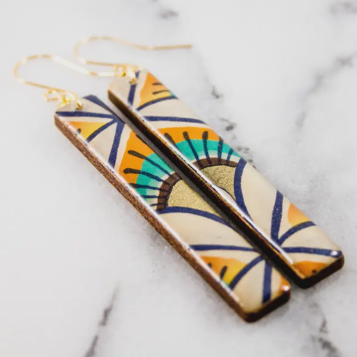Orange & Aqua Retro Sun Bar Earrings