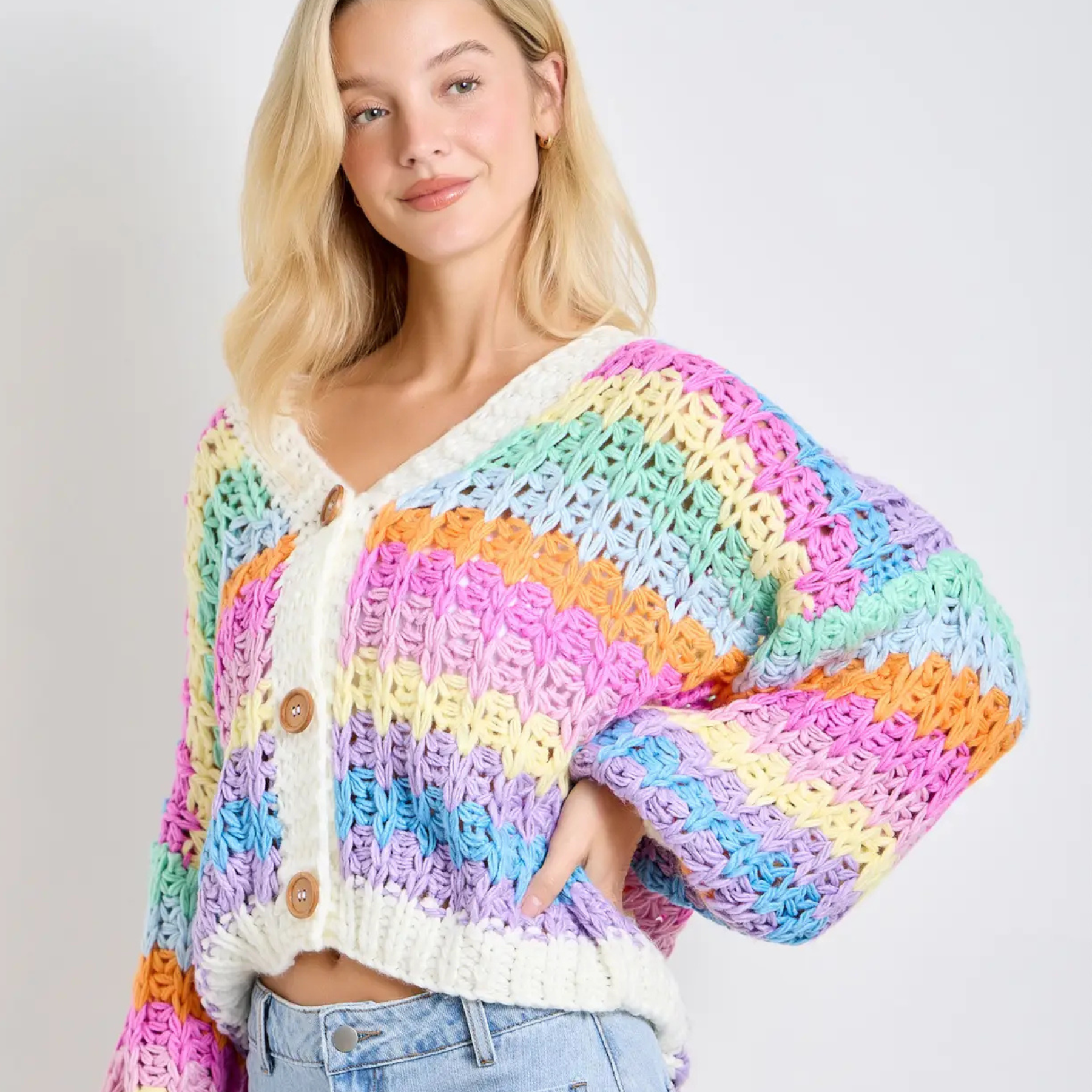Rainbow Chunky Knit Oversized Cardigan