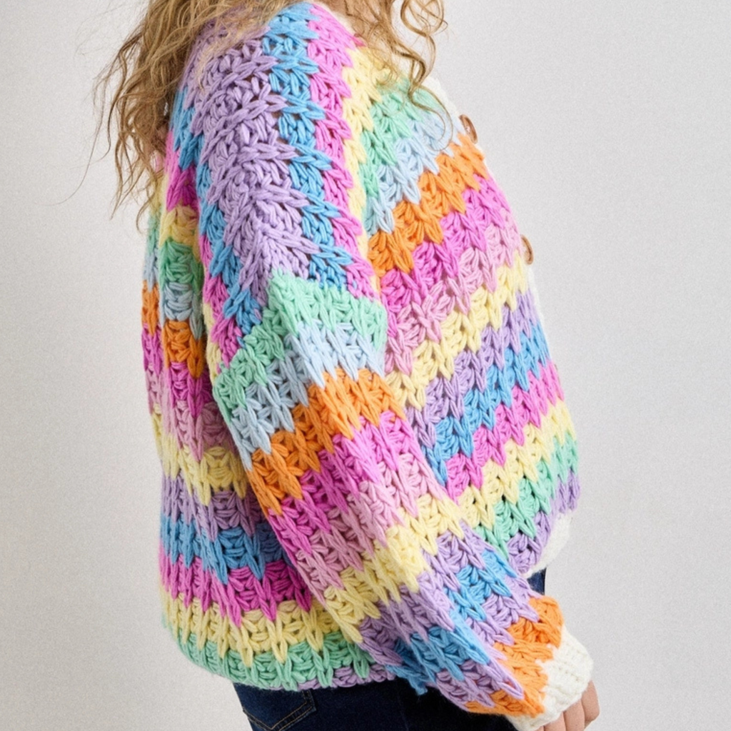 Curvy Rainbow Chunky Knit Oversized Cardigan