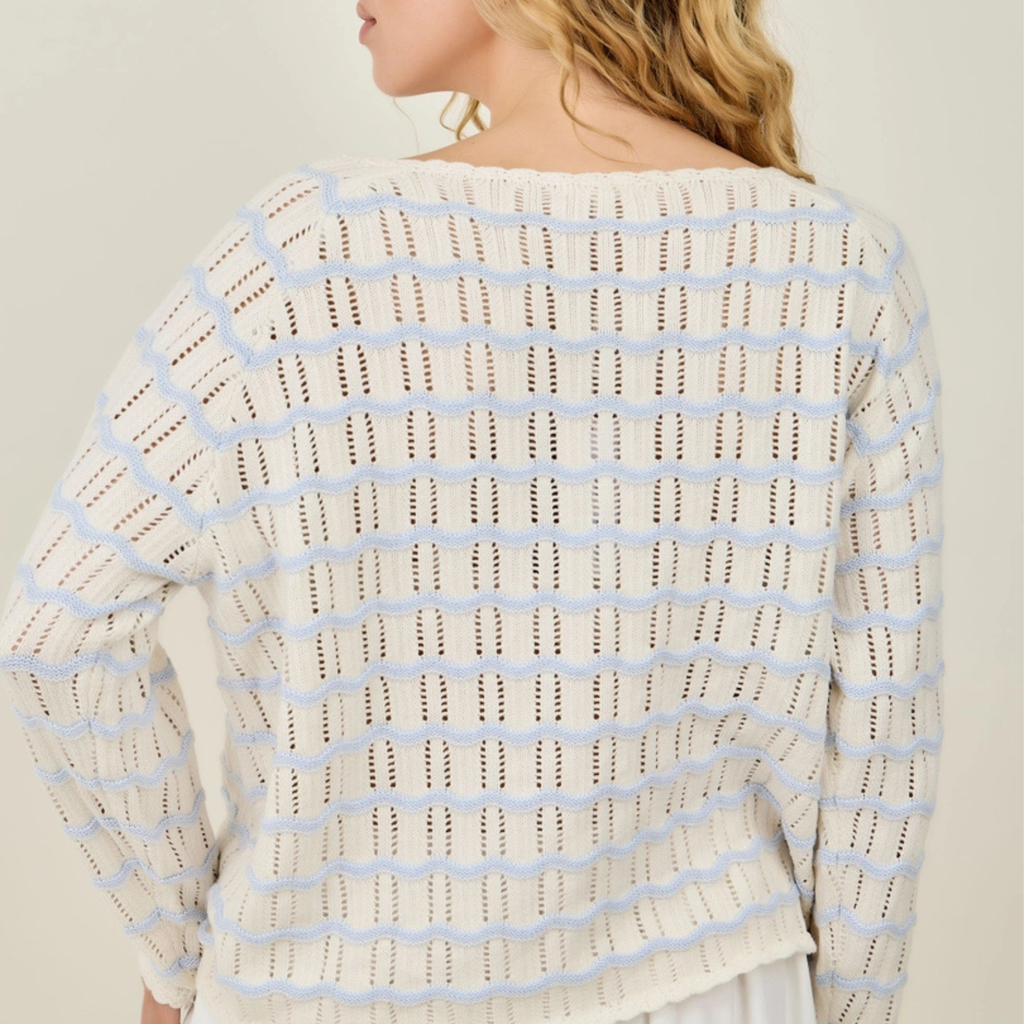 Curvy Striped Crochet Knit Cardigan