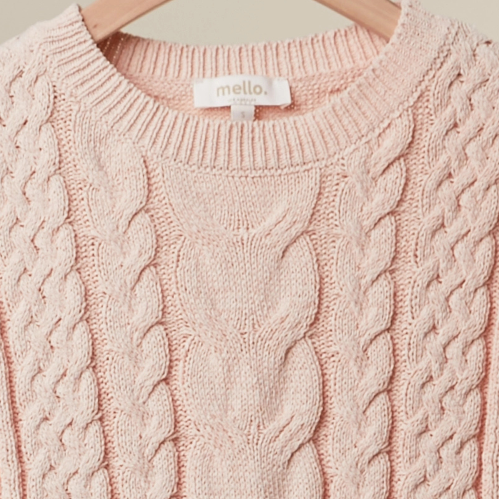 Cable Knit Fringe Top: Pink