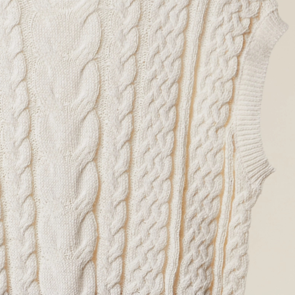 Cable Knit Fringe Top: Ivory