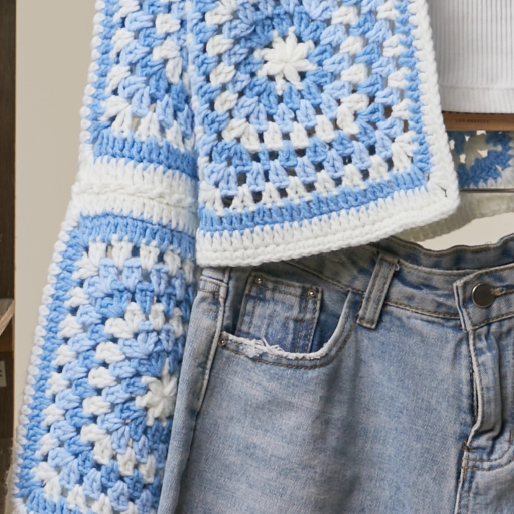Crochet Square Blue Cardigan