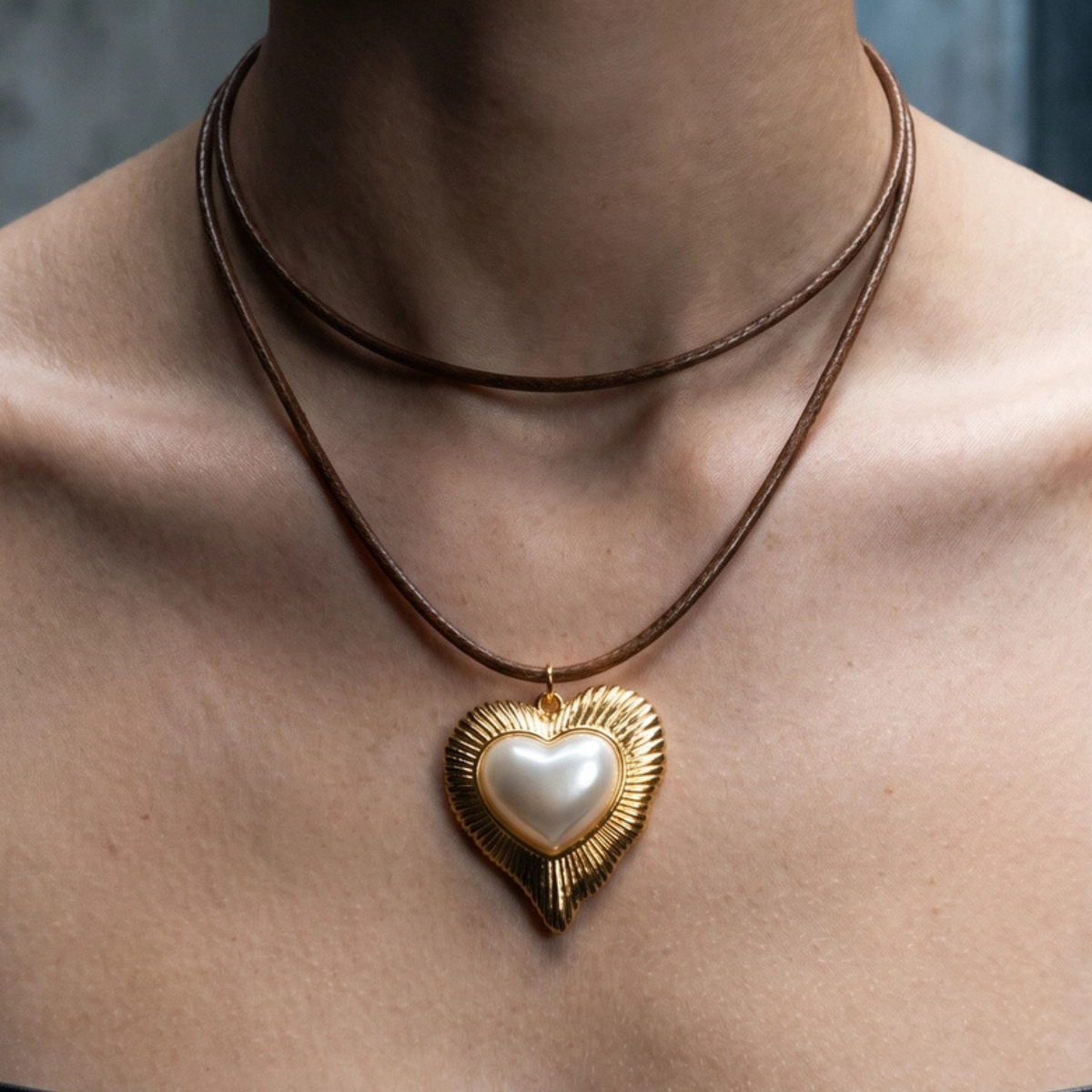 Heart Pendant Leather Necklace