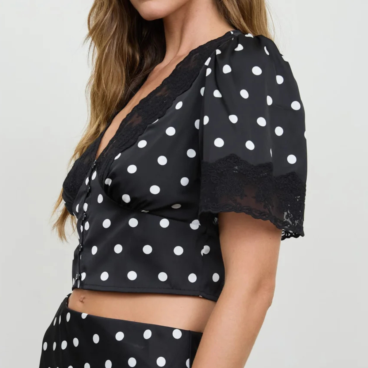 Polka Dot Lace Trim Top
