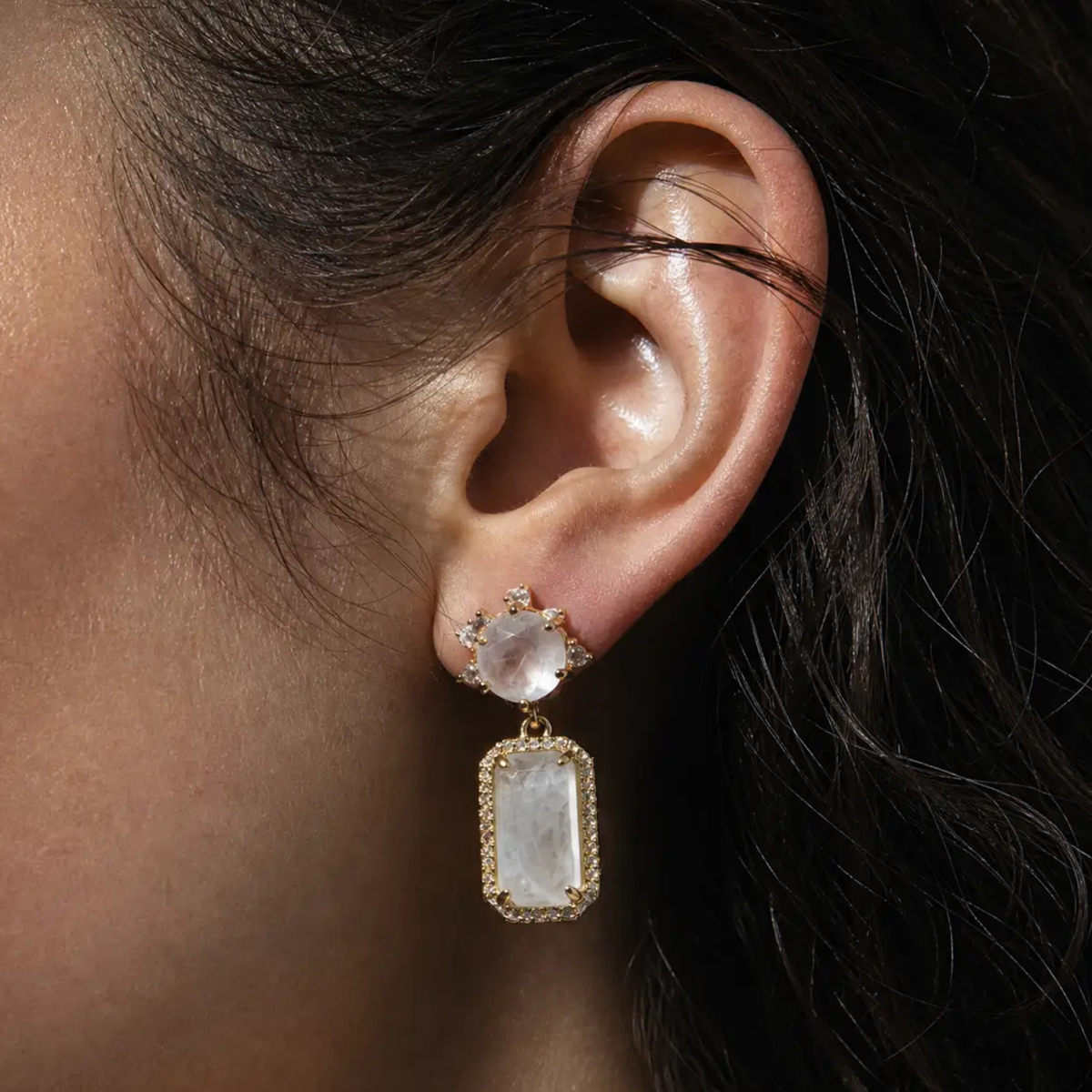 Rectangle Drop Pavé Earrings