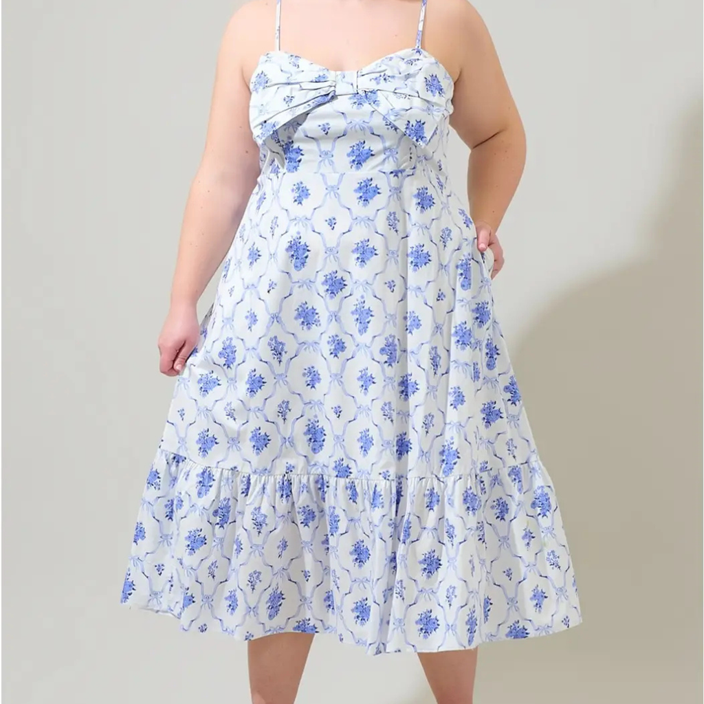 Curvy Nia Floral Perline Bow Midi Dress