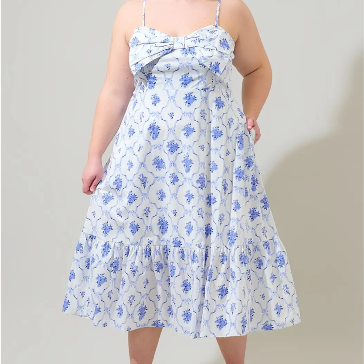 Curvy Nia Floral Perline Bow Midi Dress
