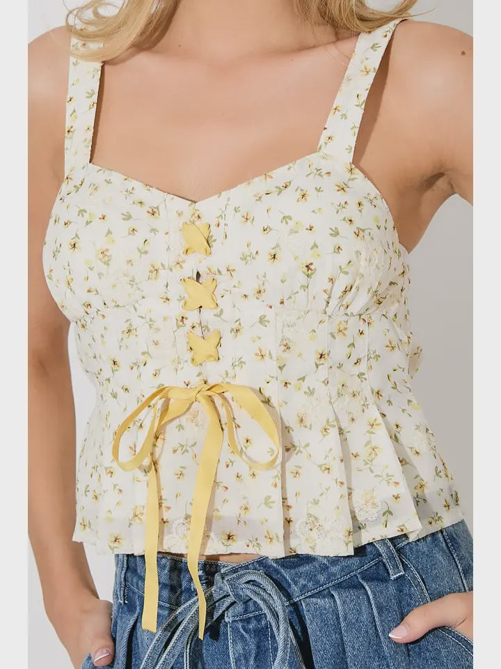 Yellow Floral Corset Top