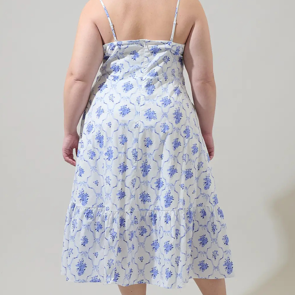Curvy Nia Floral Perline Bow Midi Dress