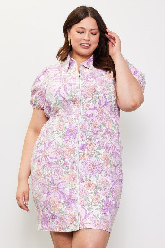 Curvy Short Puff Sleeve Floral Dress
