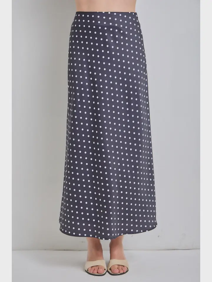 Polka Dot Satin Midi Skirt