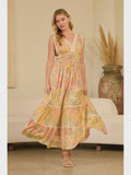 Printed Lace-Trim Maxi Dress