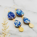 Triple Raindrop Blue & Gold Earrings