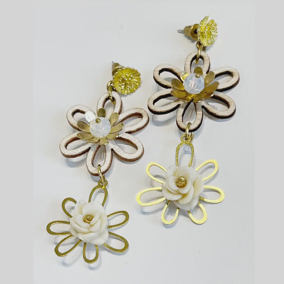 Double Flower Dangle Earrings