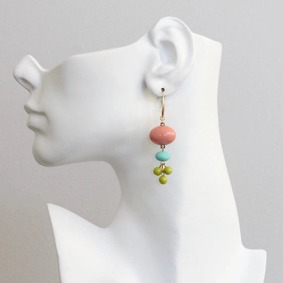 Coral Glass & Chartreuse Earrings