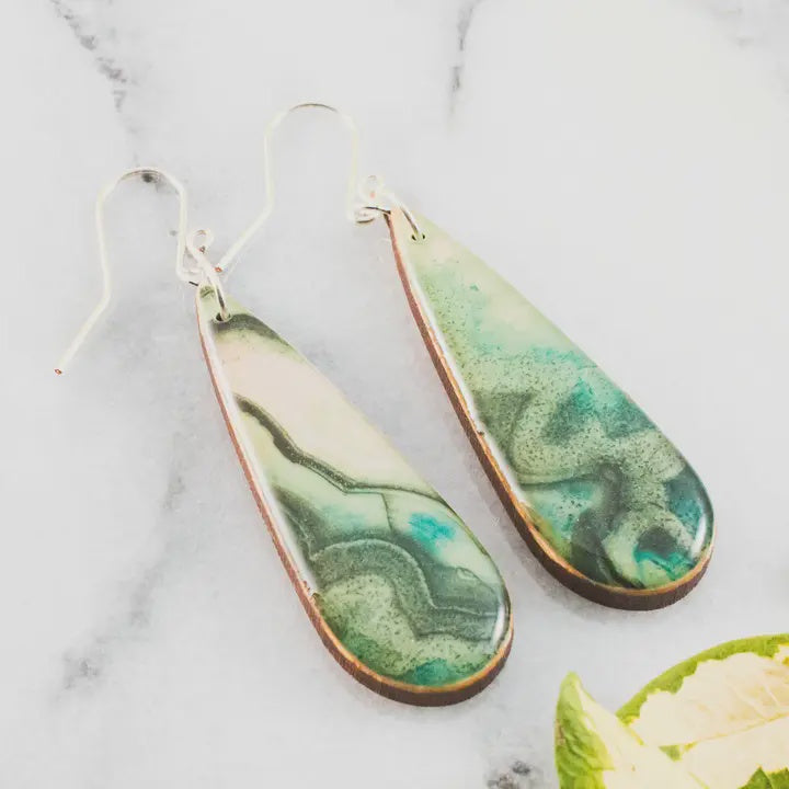 Teardrop Green Geode Earrings