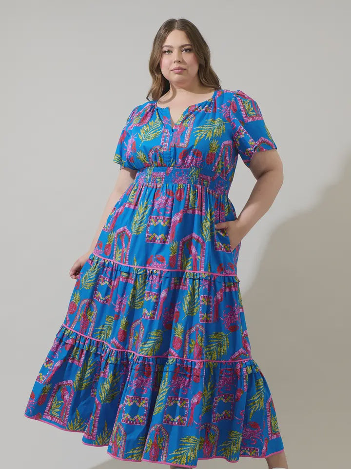 Curvy Bally Tropical Ernie Tiered Maxi Dress