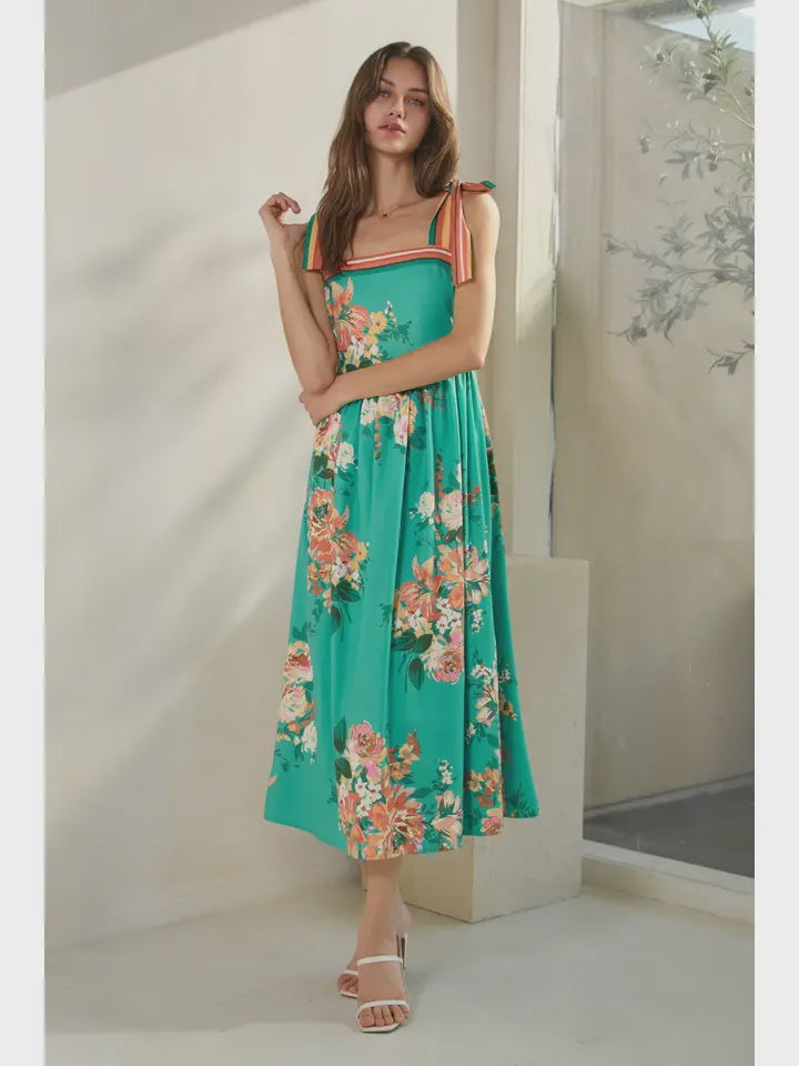 Curvy Teal Floral Midi Dress