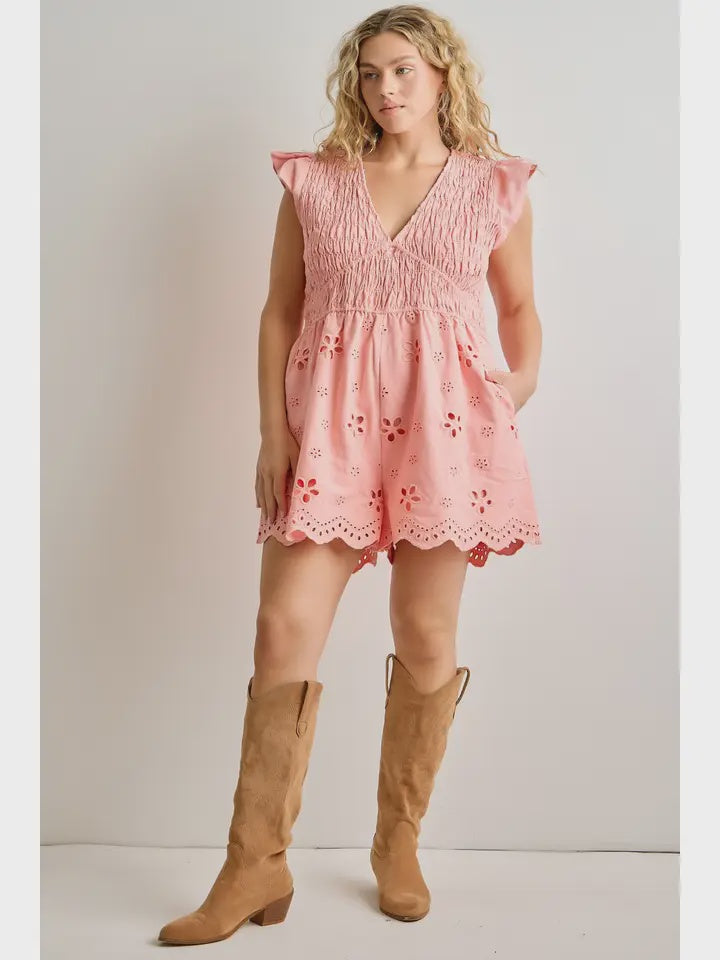 Curvy Pink Eyelet Romper
