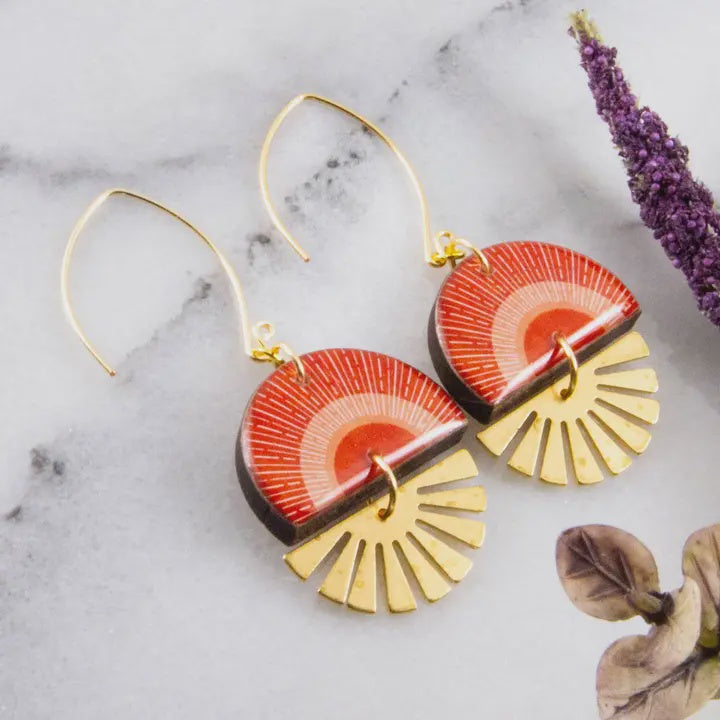 Retro Orange Sunset Stacked Earrings