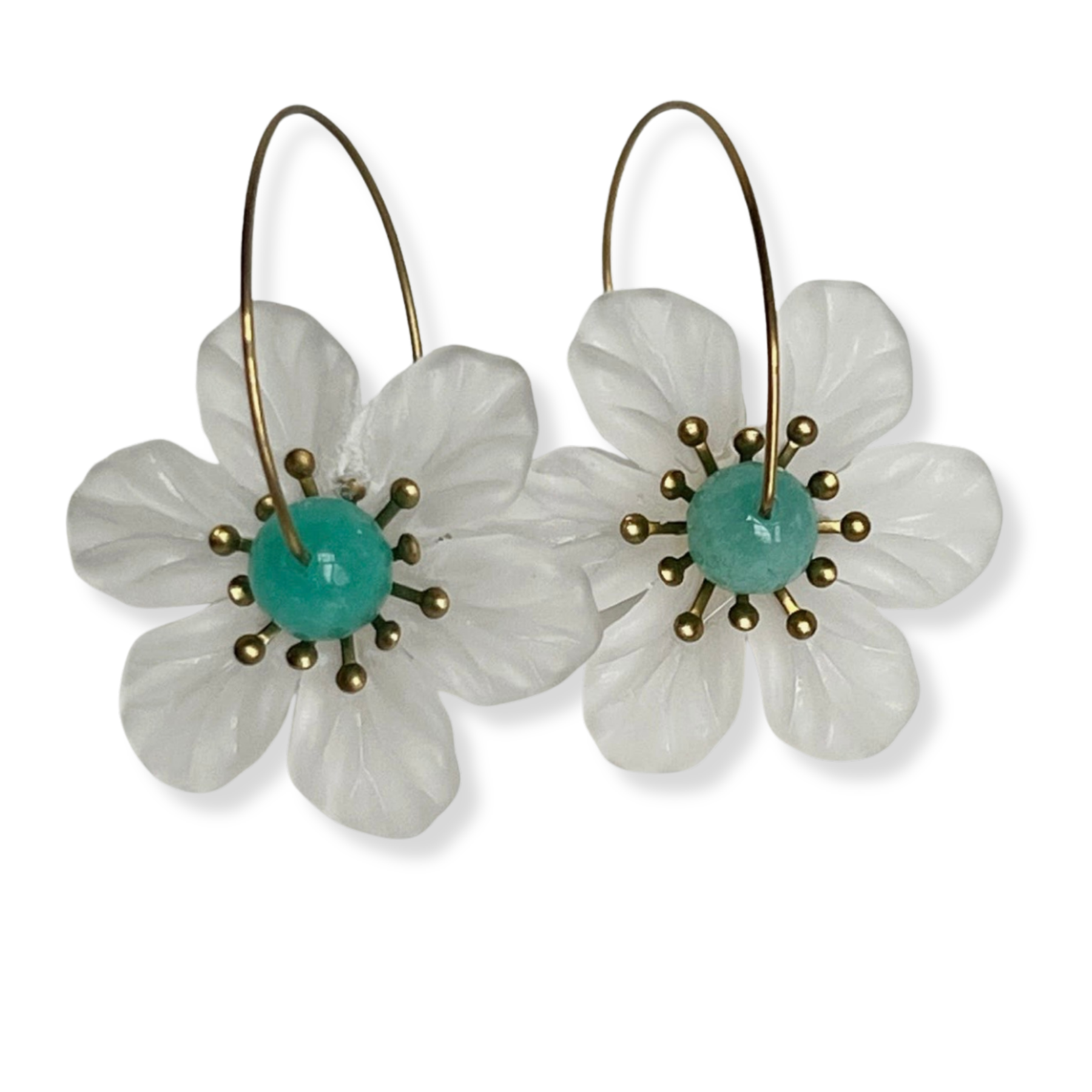White Daisy Hoop Earrings