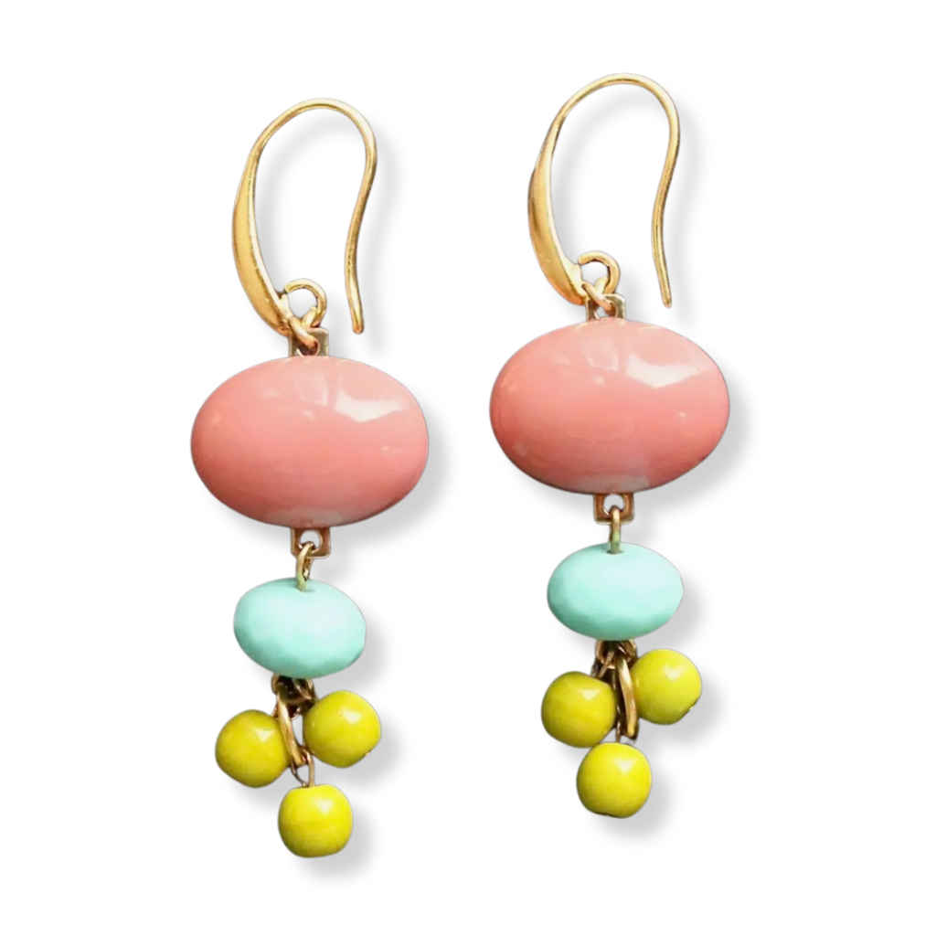 Coral Glass & Chartreuse Earrings
