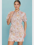 Short Puff Sleeve Floral Zip-Up Shirt Dress