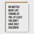Motivational card with humorous text on a white background