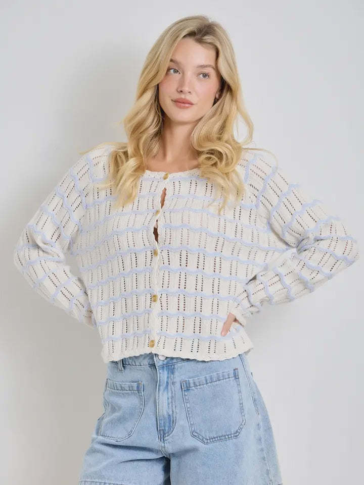 Curvy Striped Crochet Knit Cardigan