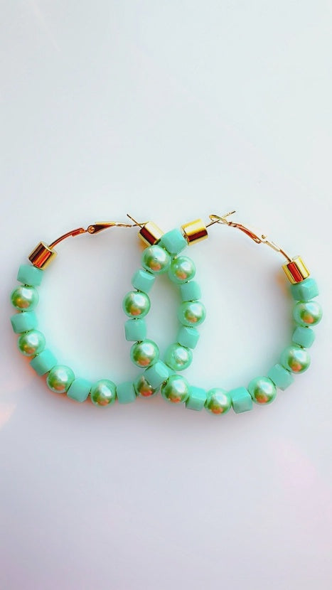 Mint Green Beaded Hoop Earrings