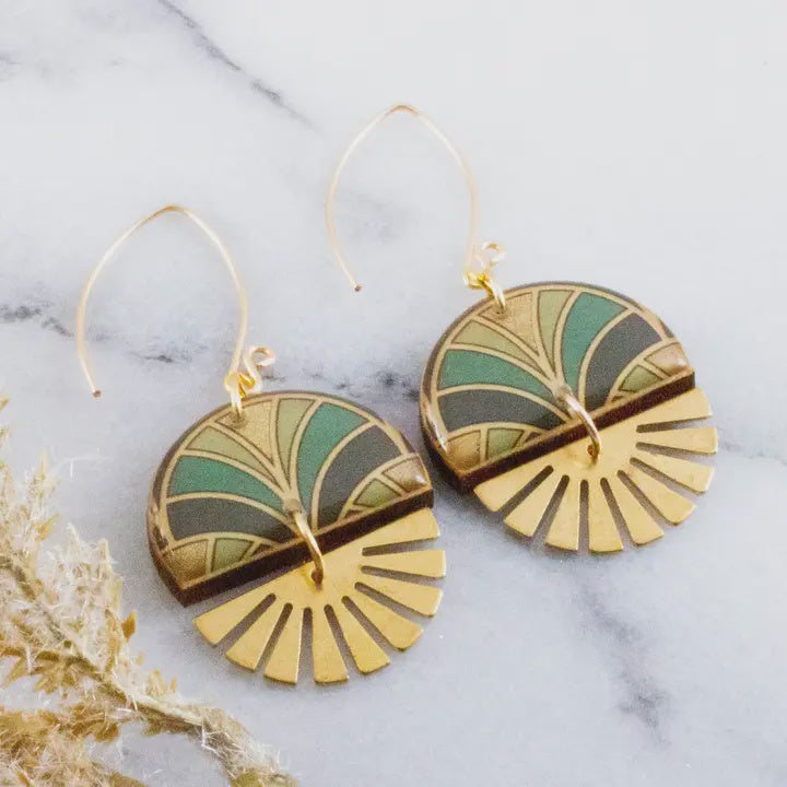 Art Deco Stacked Sunburst Earrings