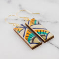 Orange & Aqua Retro Sun Rectangle Earrings