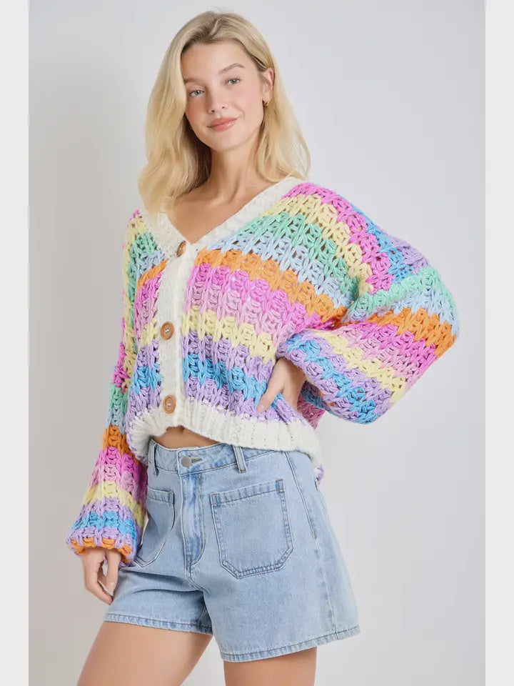 Rainbow Chunky Knit Oversized Cardigan