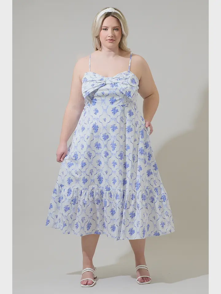 Curvy Nia Floral Perline Bow Midi Dress