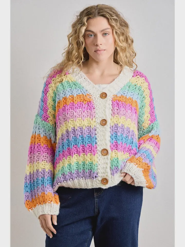 Curvy Rainbow Chunky Knit Oversized Cardigan